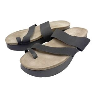 Munro American Delphi Sandals Women 9 M Black Elastic Strappy Toe Loop Comfort